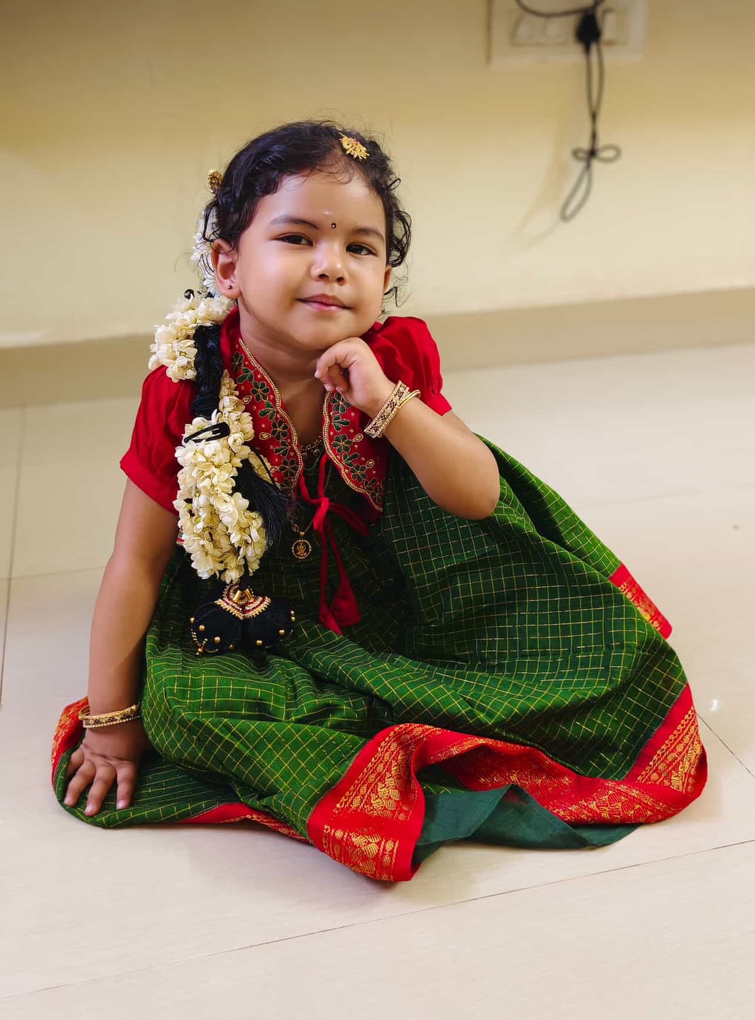 Customer photo review of Traditional green and red checked langa jacket ethnic wear for baby girl