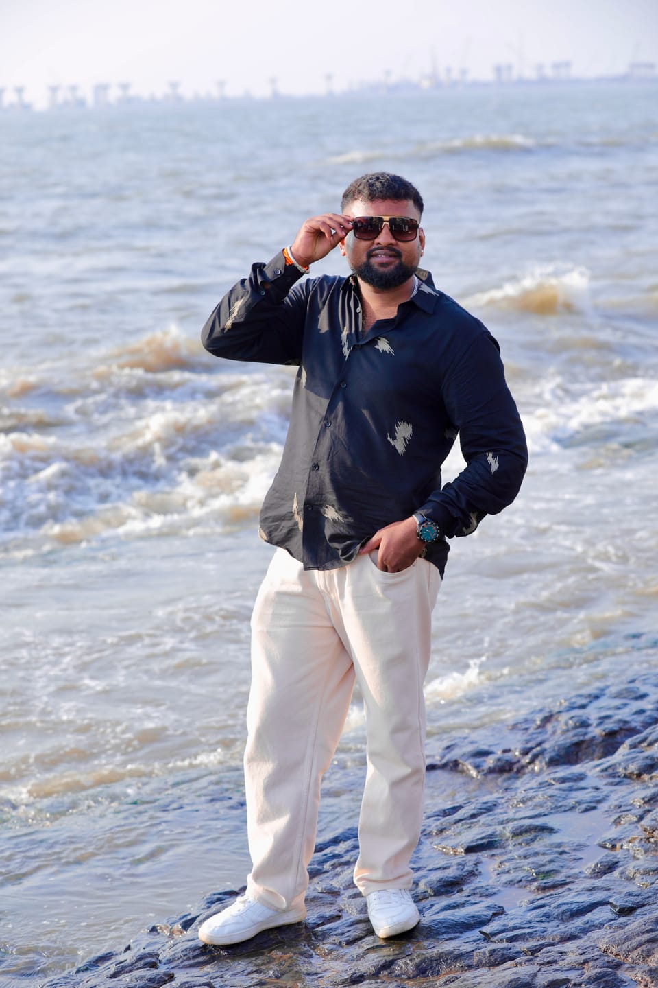 Customer photo review of Cream Baggy Fit Jeans