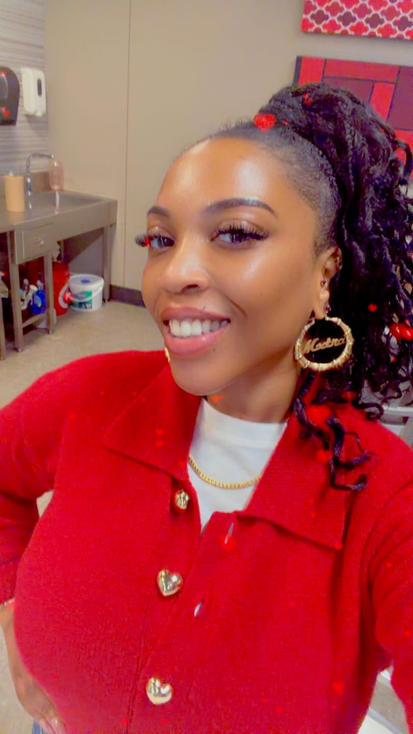 Customer photo review of 2" Bamboo Name Earrings