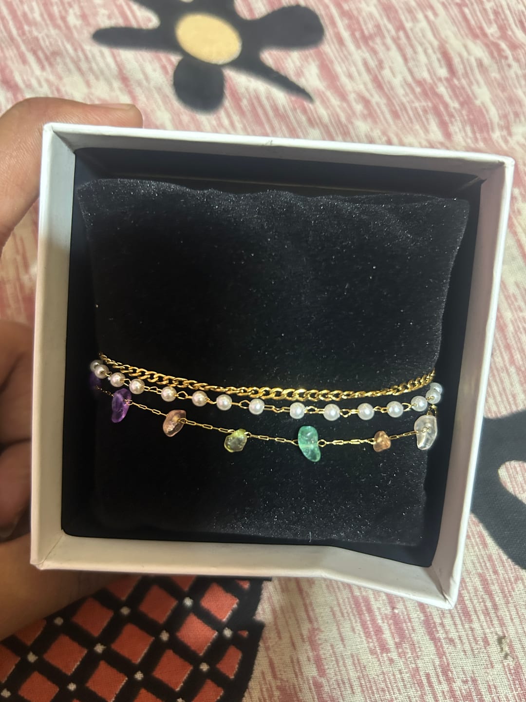 Customer photo review of Minimalist Pearl Three Layered Bracelet