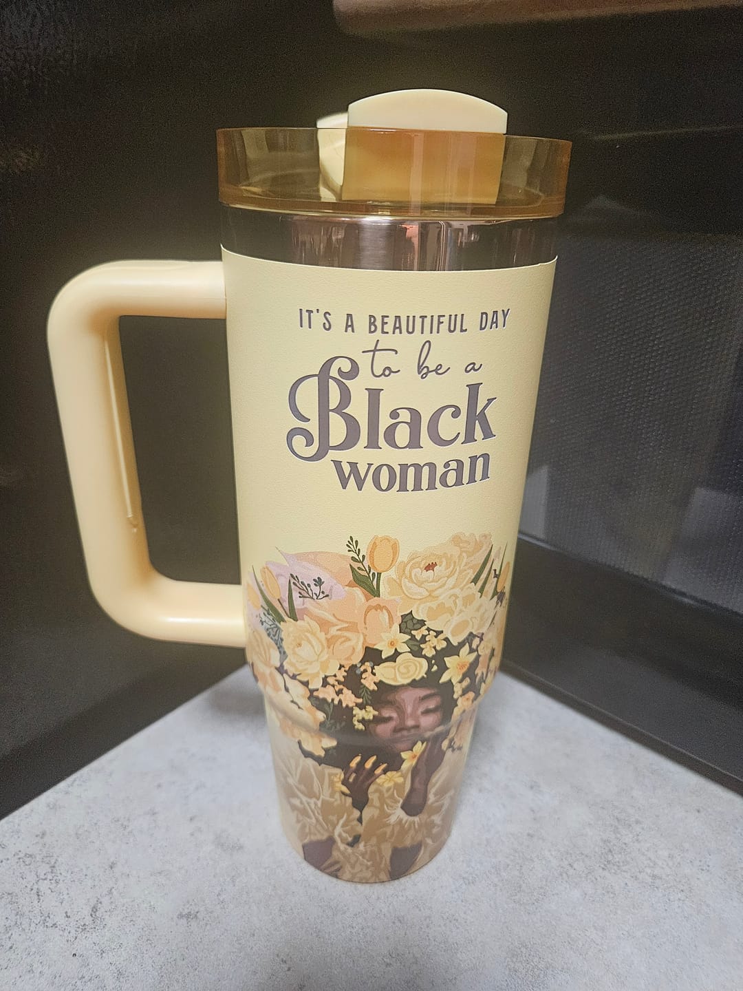Customer photo review of Daffodil “Royalty Blossomed” Insulated Tumbler – "It’s a Beautiful Day to be a Black Woman"