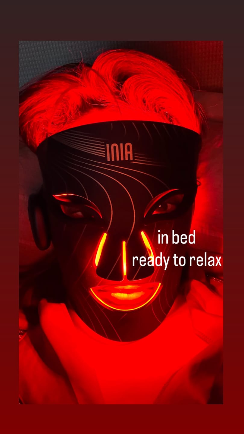 Customer photo review of INIA GLOW Wireless Red Light Therapy Mask