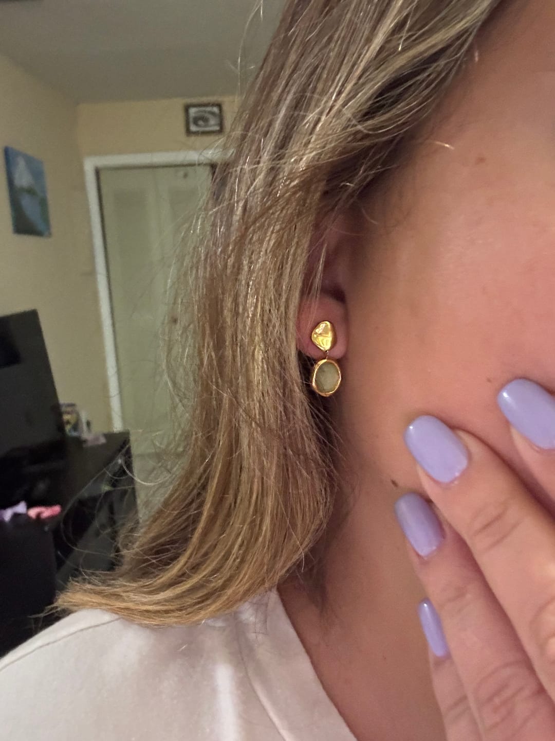 Customer photo review of Gold Aquamarine Drop Earrings