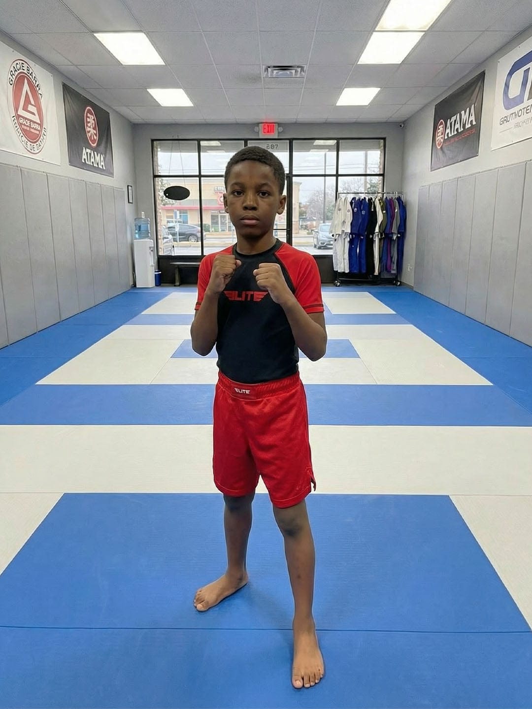 Customer photo review of Black Jack Red No-Gi Kids BJJ Shorts