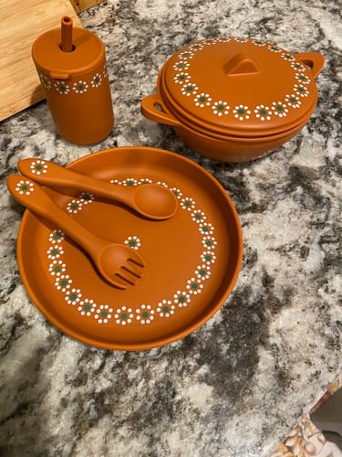 Customer photo review of Mexican Clay Plate Baby Mexican Inspired Silicone Barro Meal Set