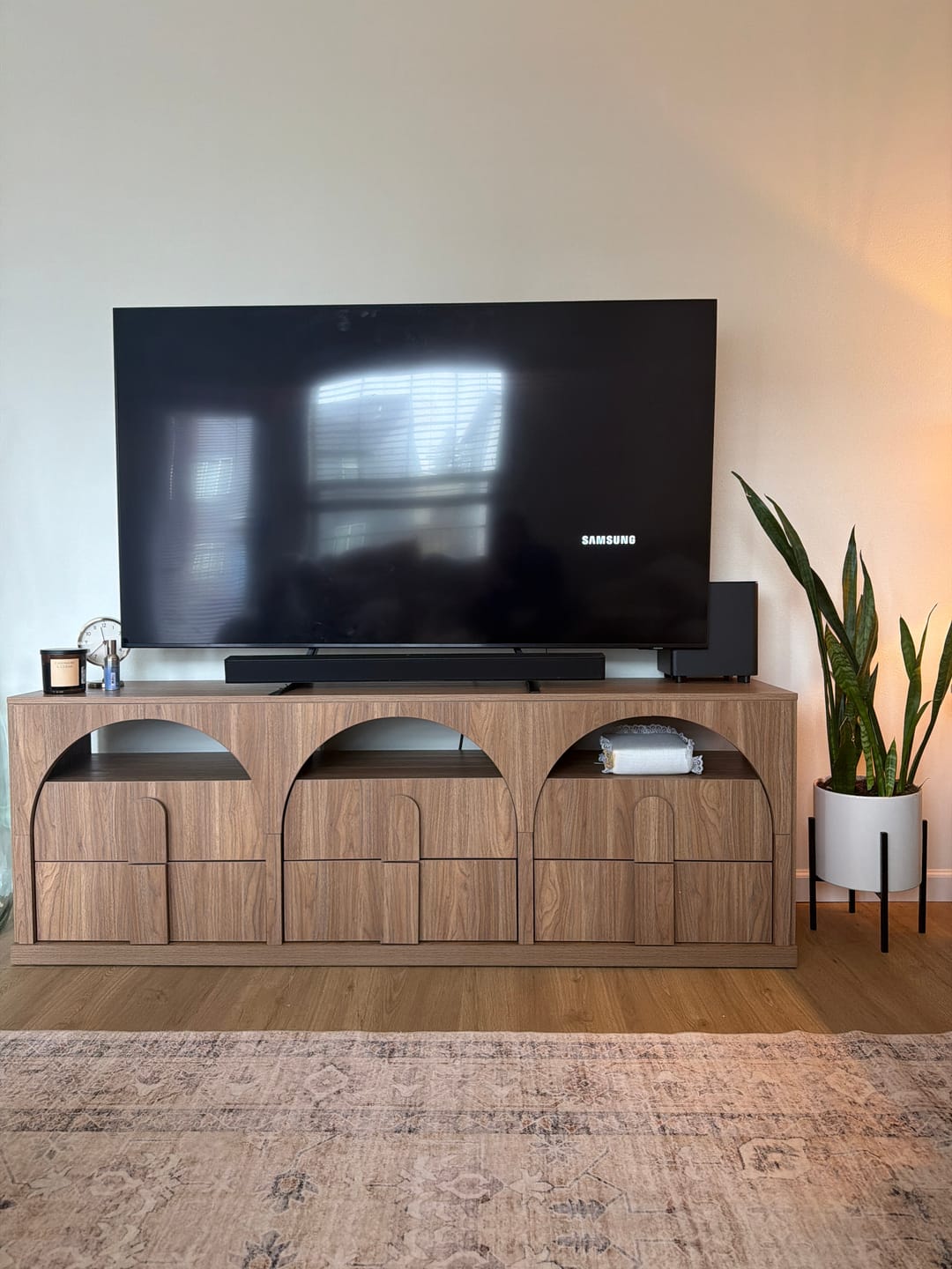 Customer photo review of Bijou 70" Modern Arched TV Stand with 6 Drawers