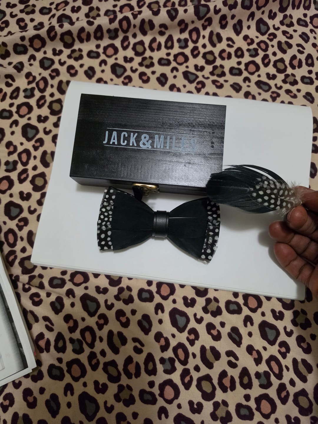 Customer photo review of The Jameson - Feather Bow Tie