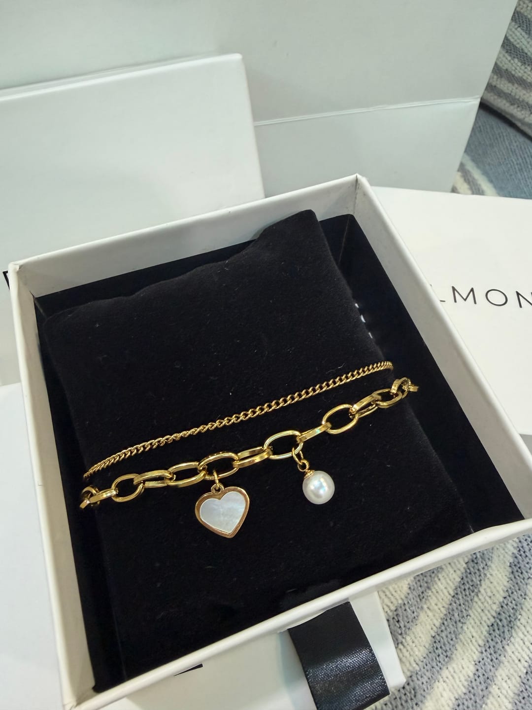Customer photo review of Mini Pearl Heart Charm Chain Bracelet