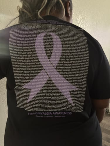Customer photo review of Fibromyalgia - Round 24 (Unisex V-Neck Tee | Bella + Canvas)