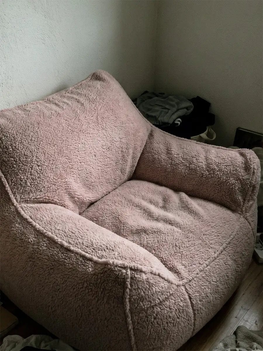 Customer photo review of DODO LOUNGE CHAIR - TEDDY FLEECE BLUSH