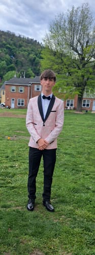 Customer photo review of Men's 2-Piece Pink Jacquard Embroidery Paisley Suit