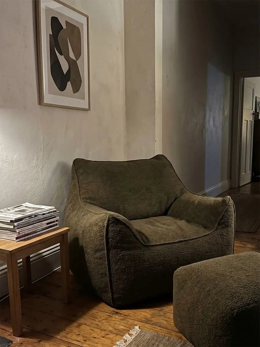 Customer photo review of DODO LOUNGE CHAIR - TEDDY FLEECE DARK OLIVE