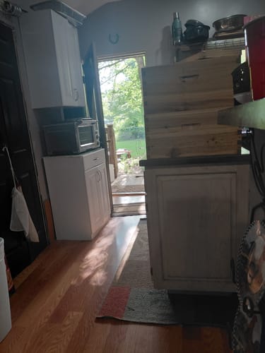 Customer photo review of MayBee Hives Beekeeping Accessories Kit — Beeswax-Coated 10-Frame Langstroth Hive Kit including Outer Cover, Inner Cover, and Bottom Board.