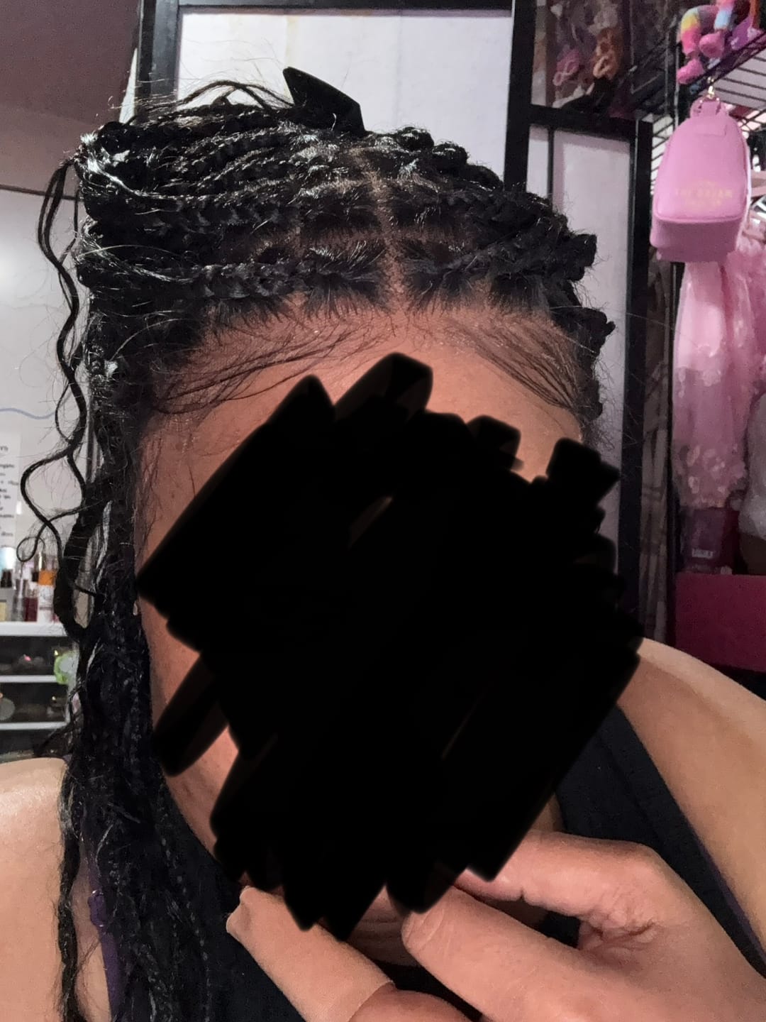 Customer photo review of Essential Choice: 16-36" Human Hair Boho Curls Hand Tied Swiss HD Full Lace Knotless Braided Wig