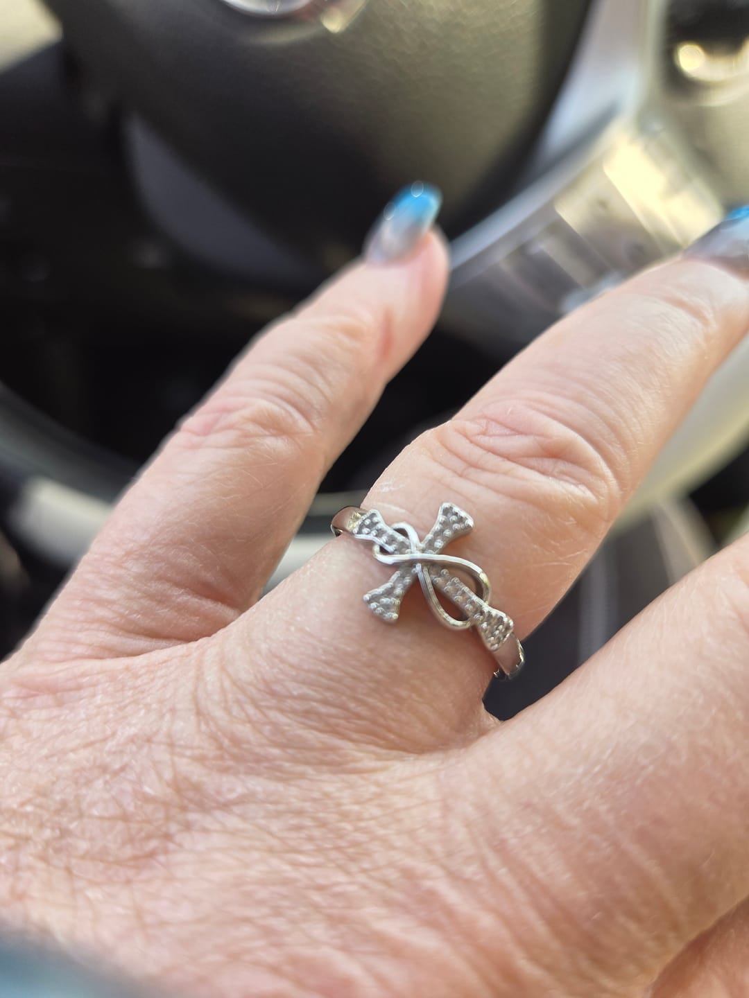 Customer photo review of FREE Today: Golden/Silver Mobius Cross Ring: Carry His Grace in Daily Wear