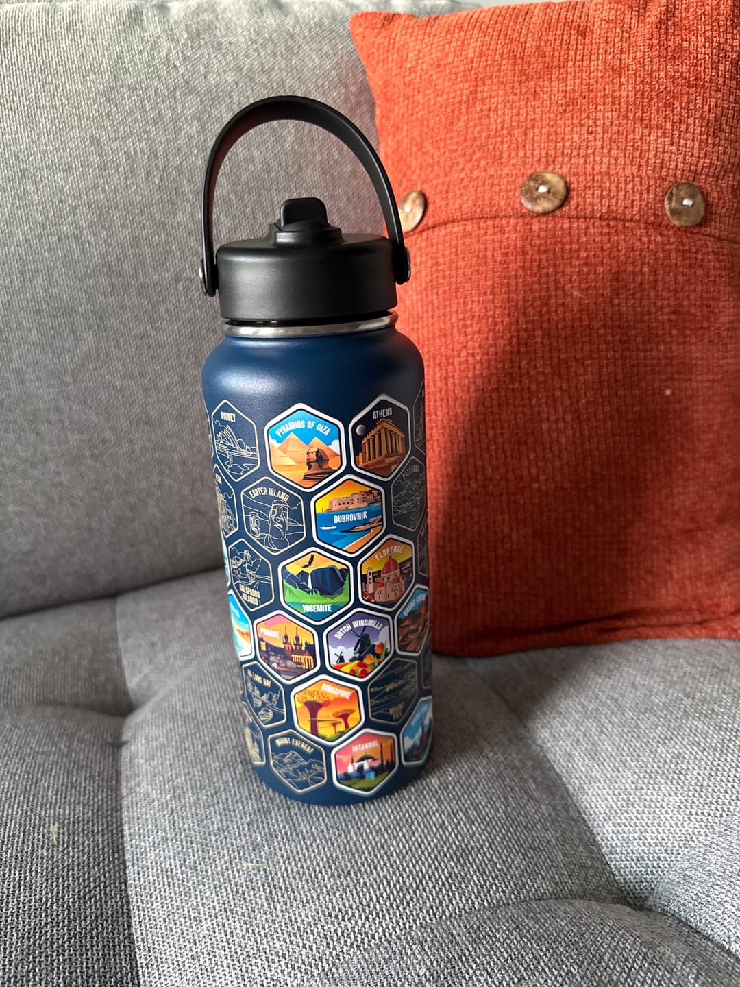 Customer photo review of Lets Wander™ World Explorer Water Bottle + Sticker Set