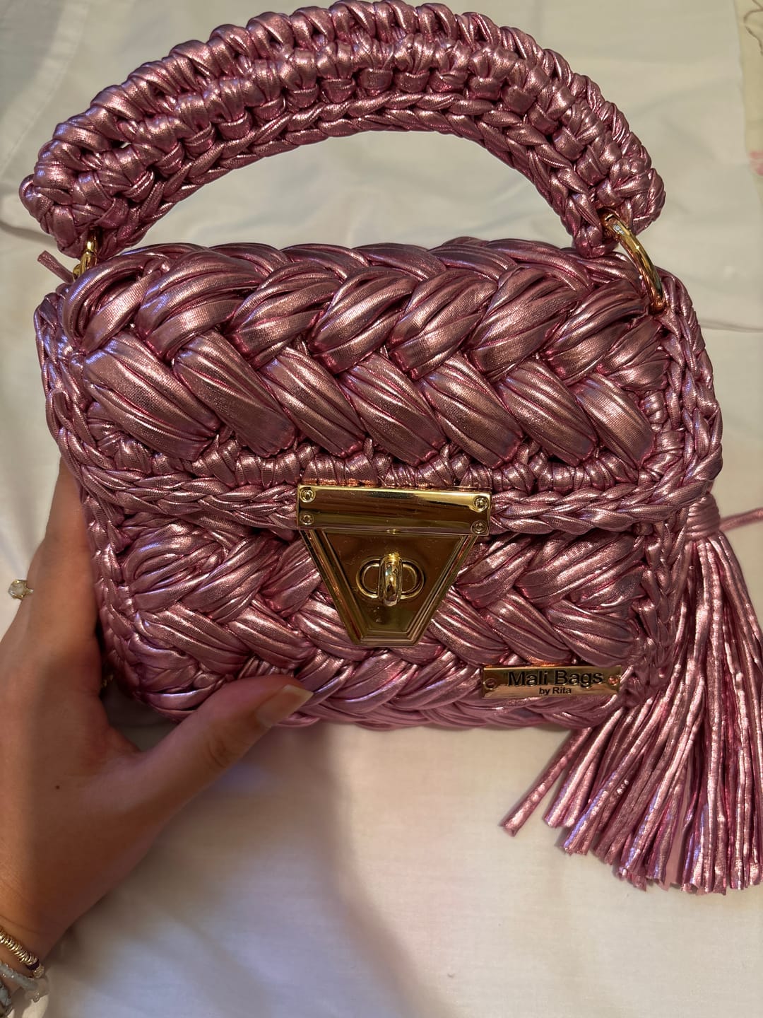 Customer photo review of Isla pink metallic puff bag