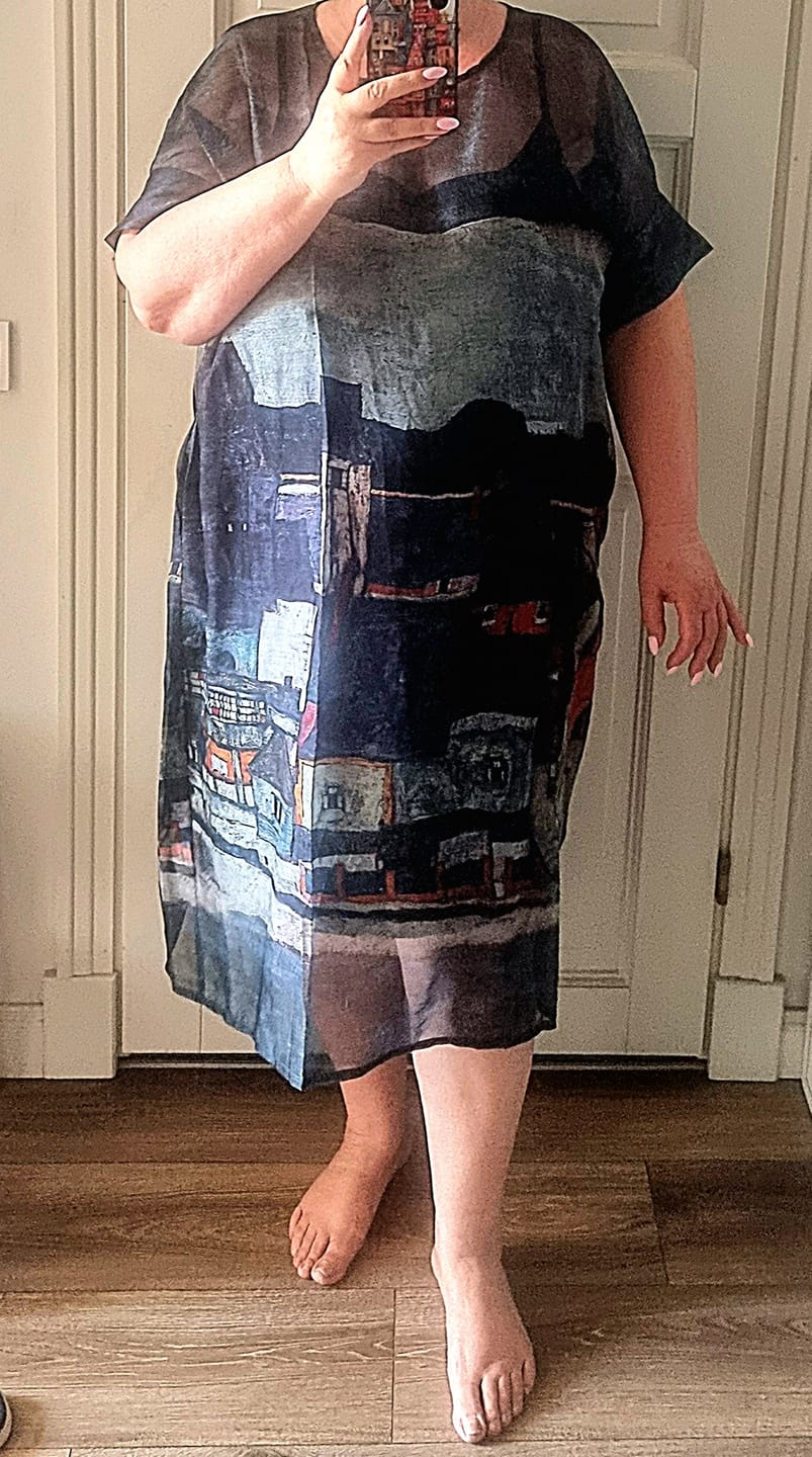 Customer photo review of Plus Size - Summer Short Sleeves Loose Prints Dress(Two Pieces)