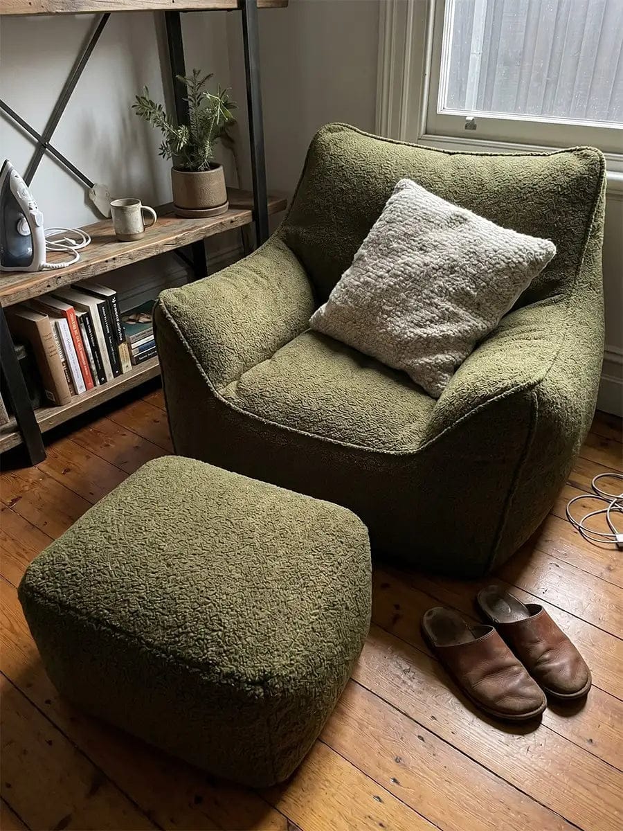 Customer photo review of DODO LOUNGE CHAIR - TEDDY FLEECE DARK OLIVE