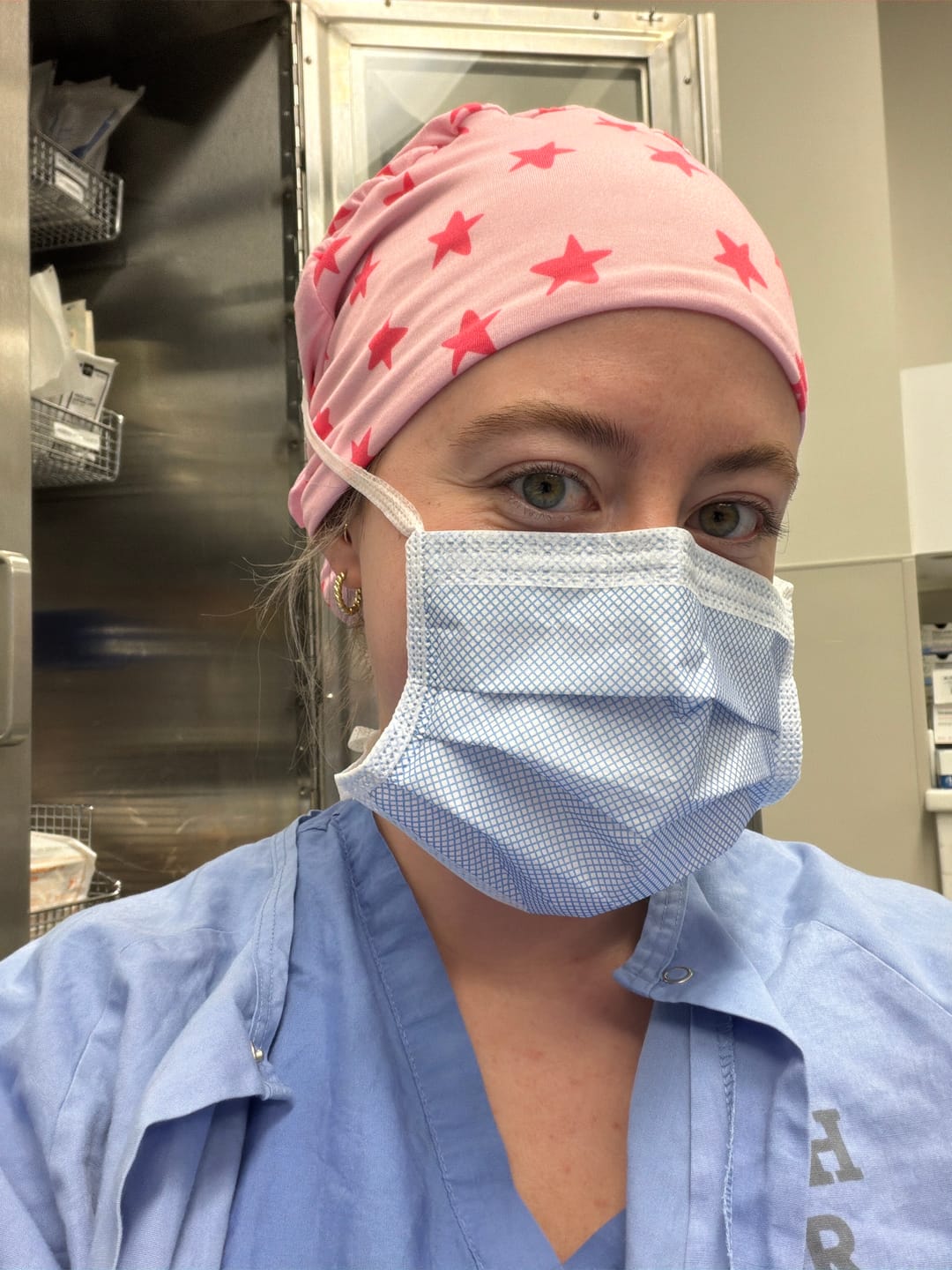 Customer photo review of DuoStyle Scrub Hat - Hot Pink Stars