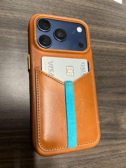Customer photo review of Leather iPhone 17 Pro Wallet Case - Saddle Tan