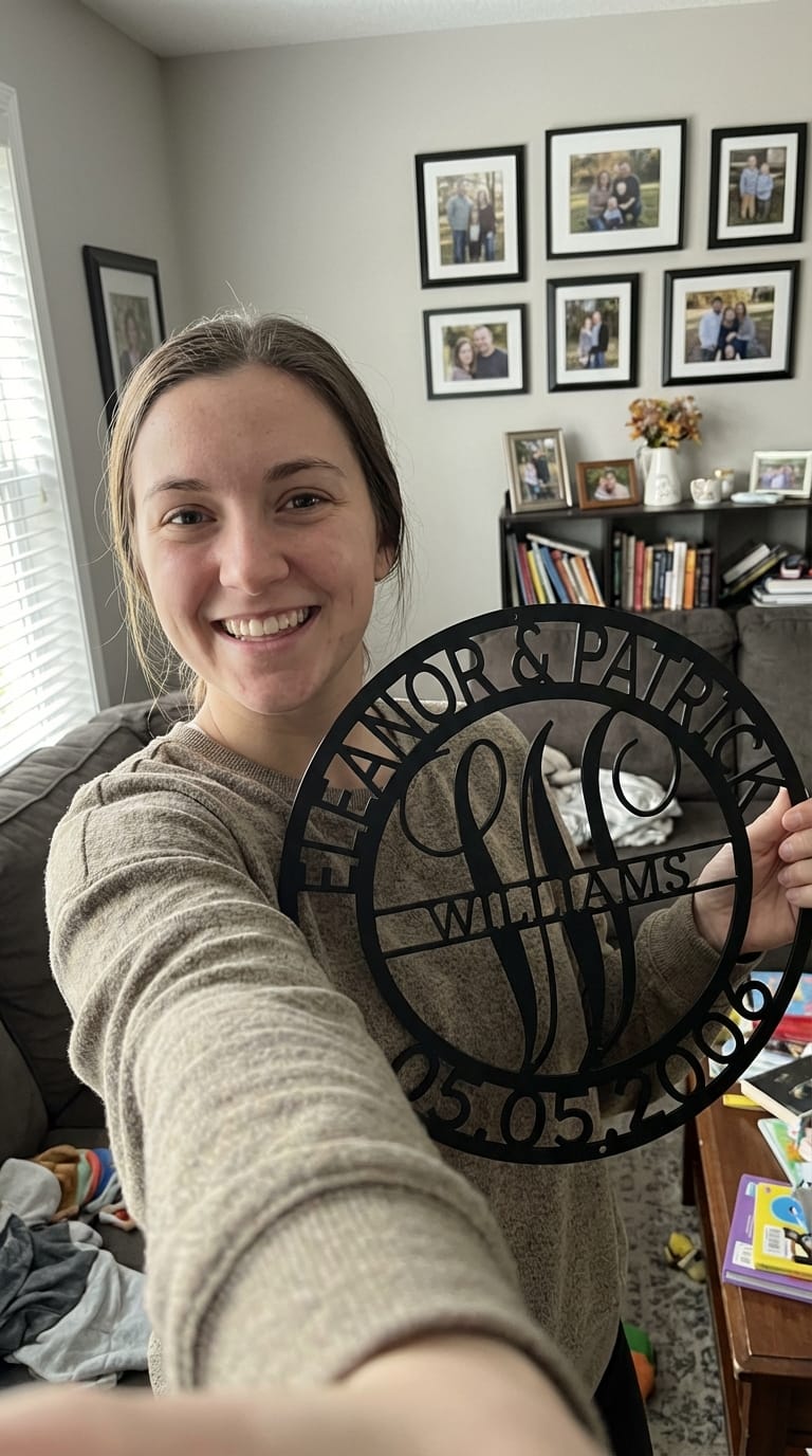 Customer photo review of Personalized Family Name Metal Sign – Custom Monogram & Established Date