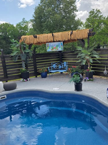 Customer photo review of Pool and Patio Sign - Personalized Backyard Oasis