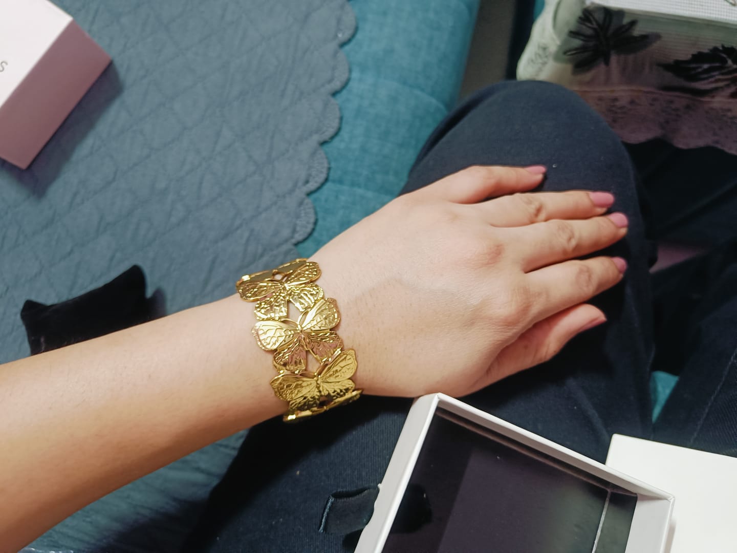 Customer photo review of Butterfly Gold Cuff Bracelet