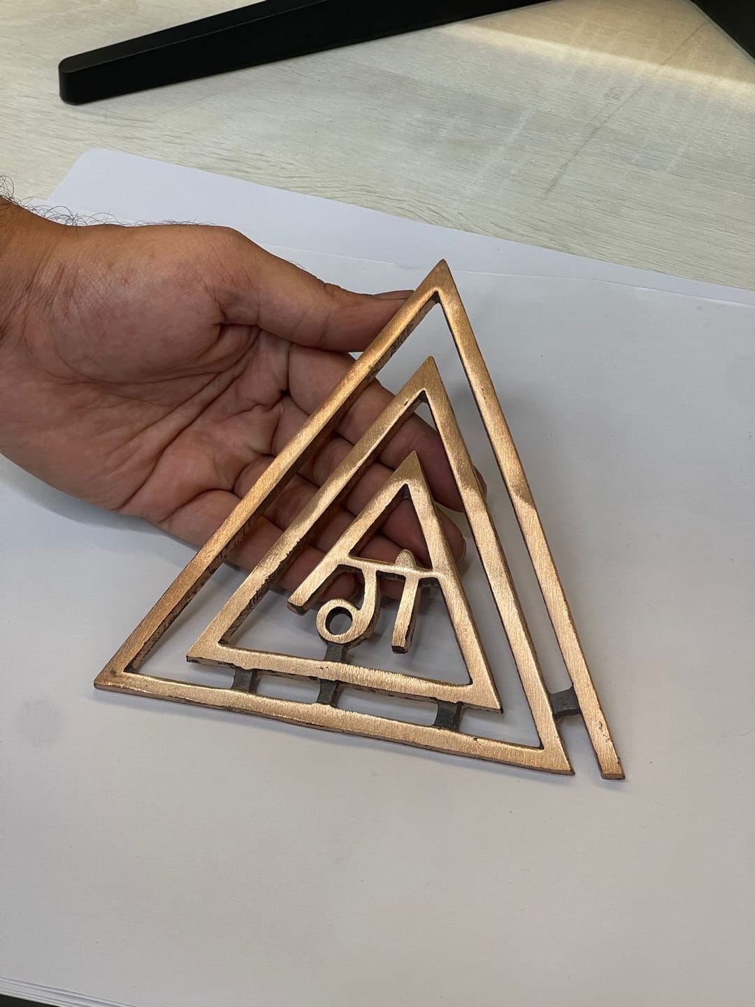 Customer photo review of Copper Triangle  Gii (गी) Helix – Vastu Remedy for South-East Direction Correction | Fire Element Balance | 4 Inch & 6 Inch