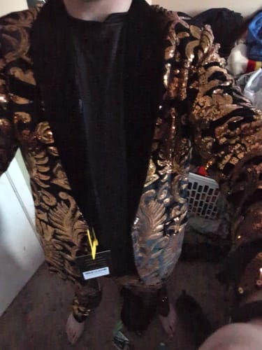 Customer photo review of Men's 2-Piece Golden Blossom Black Sequin Tuxedo Jacket