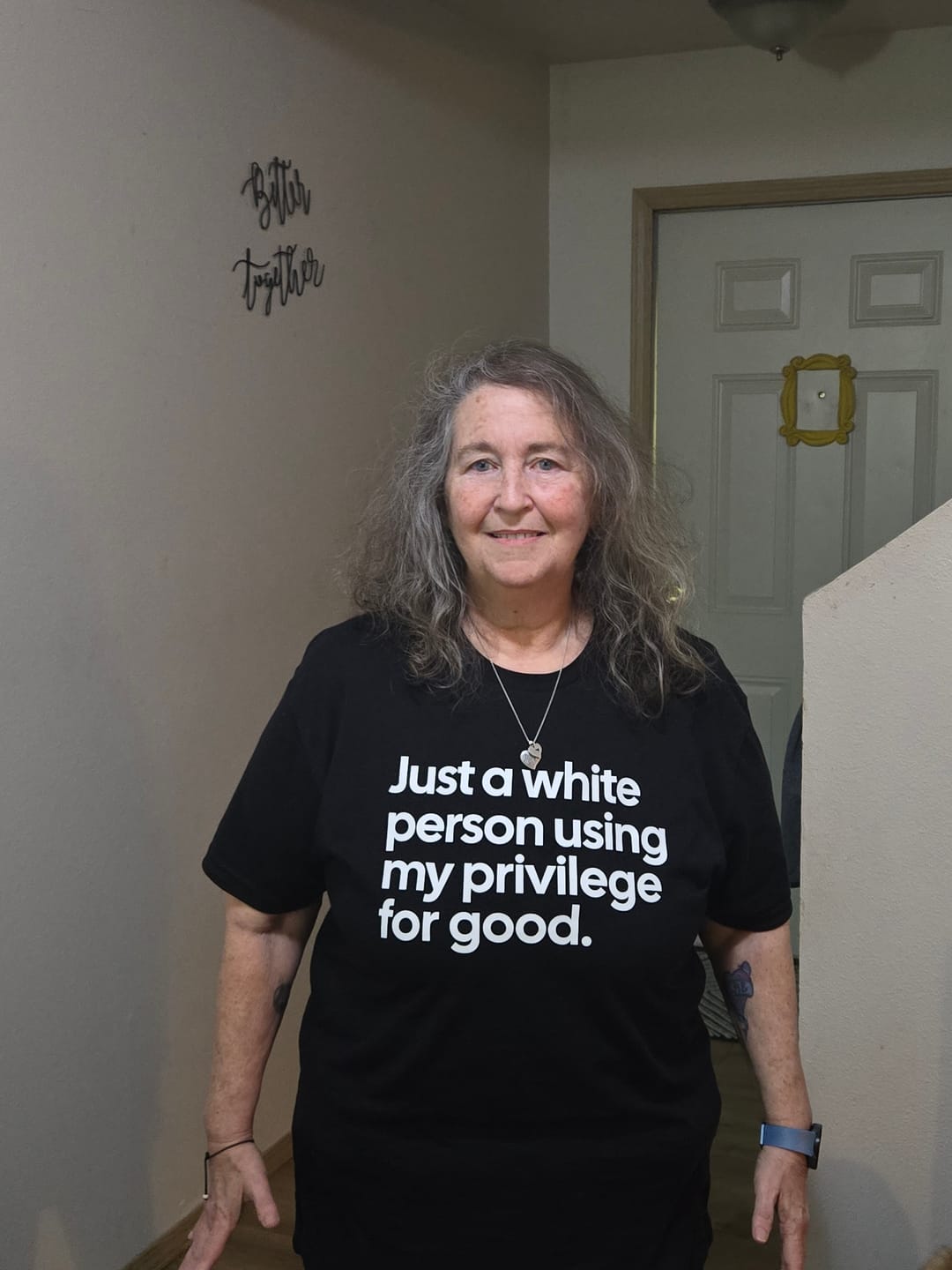 Customer photo review of No one is asking you to apologize for being white. We are asking you to stop being racist Unisex Tee