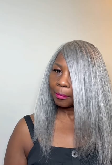 Customer photo review of Luvwin Salt & Pepper Gray Beginner Friendly Glueless Straight Wig 100% Human Hair