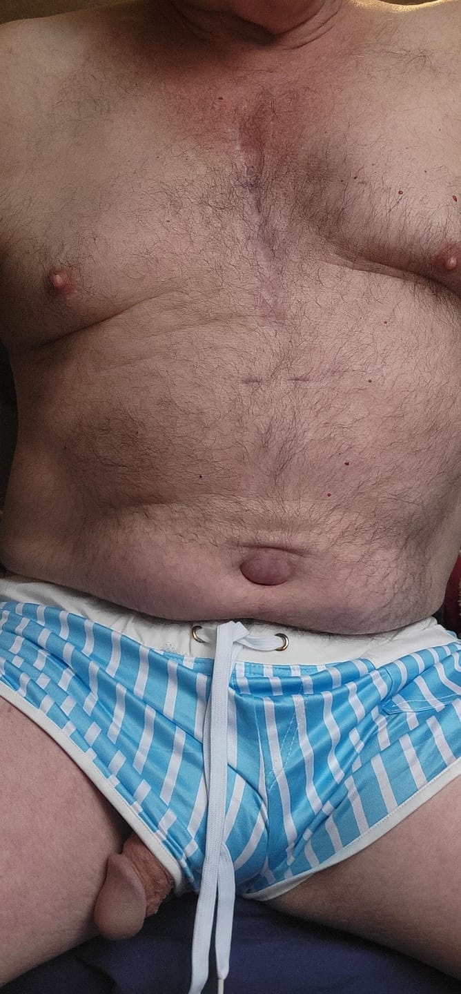 Customer photo review of Mens Striped Quick Dry Lining Swim Trunks