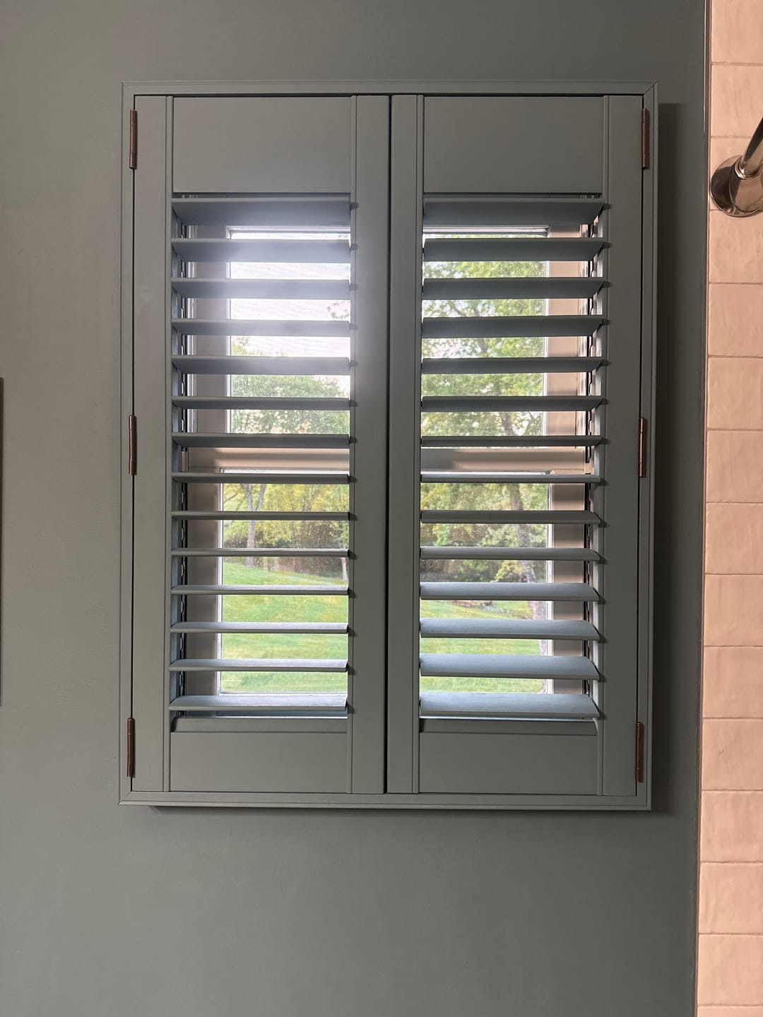 Customer photo review of Stained Wood Plantation Shutter
