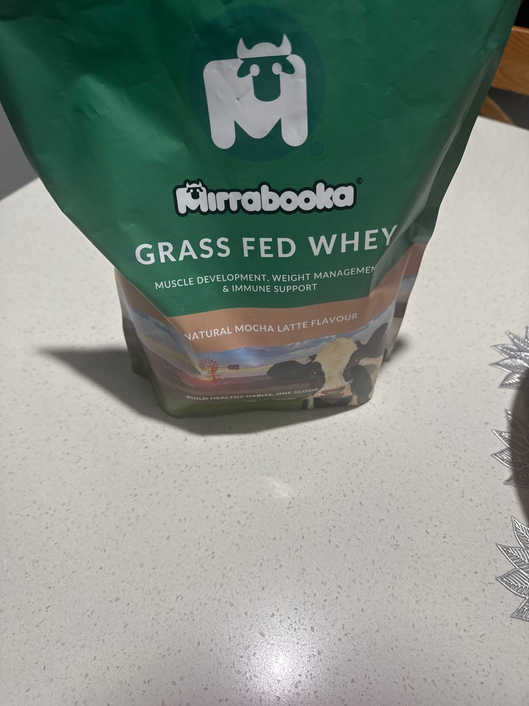 Customer photo review of Grass Fed Whey Protein Mocha Latte 1kg (33 servings)