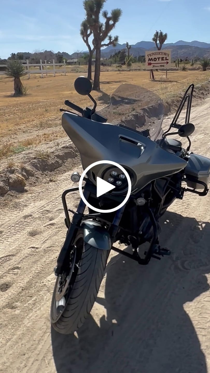 Customer video review of Iron Born Blade 25" Sissy Bar with Foldable Luggage Rack for Honda Rebel 1100 CMX1100 Matte Black