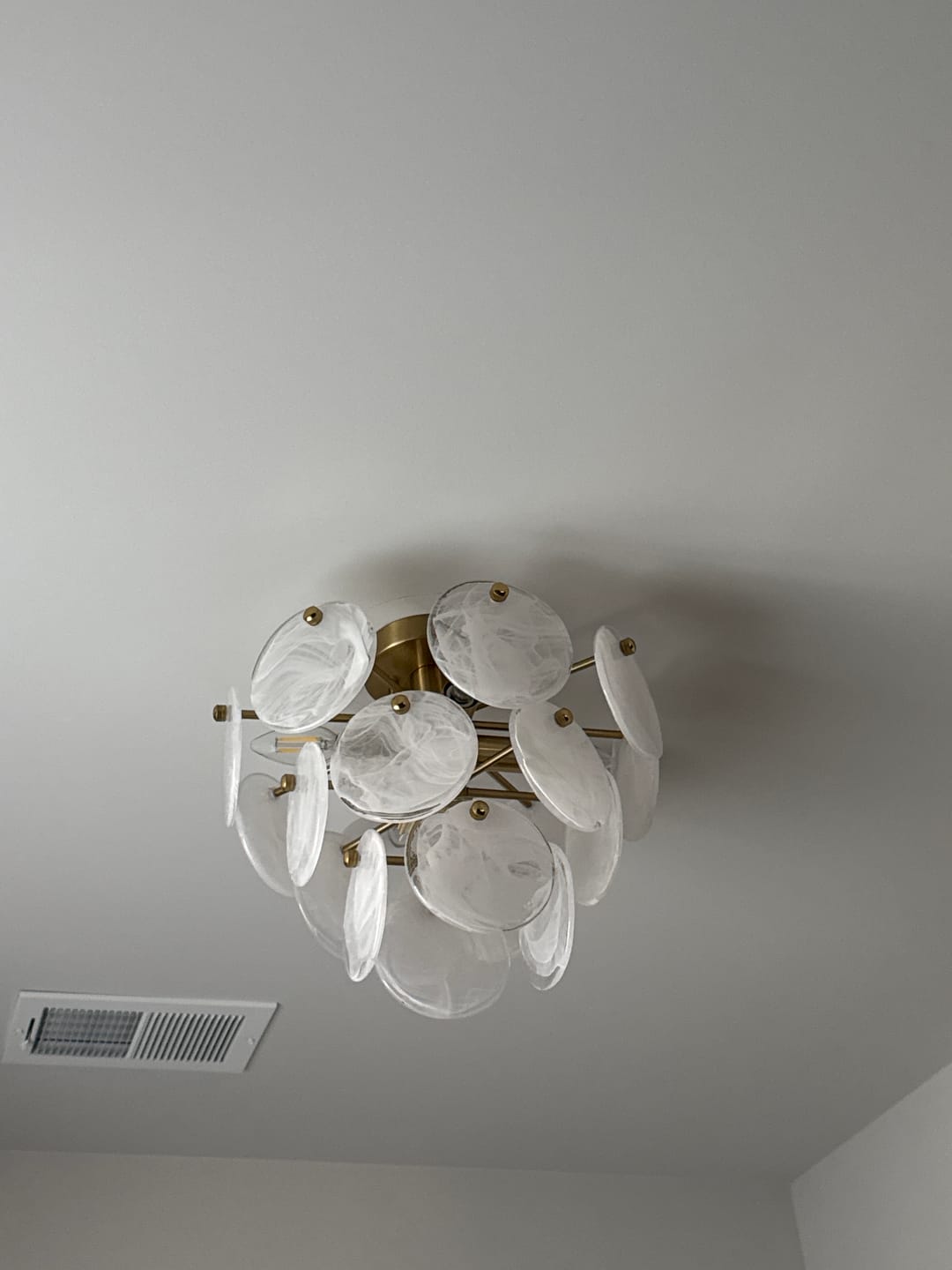 Customer photo review of Brass Tiered Opal Swirl Glass Semi Flush Chandelier