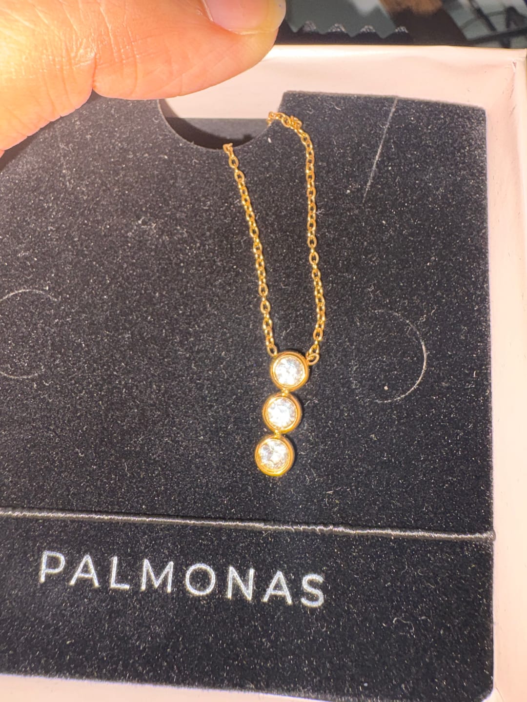 Customer photo review of Triple Stone Accent Necklace