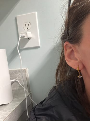 Customer photo review of Blue Evil Eye Drop Earrings