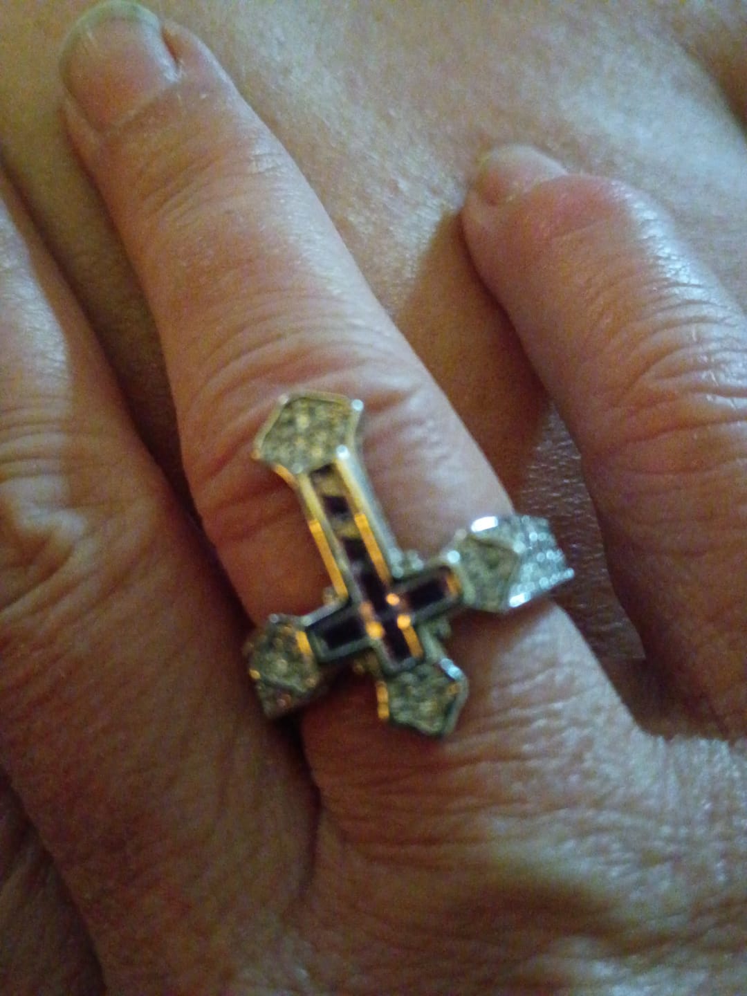 Customer photo review of Christianartworkshop Central Cross Motif Ring with Cubic Zirconia Accents: Carry His Care in Daily Wear