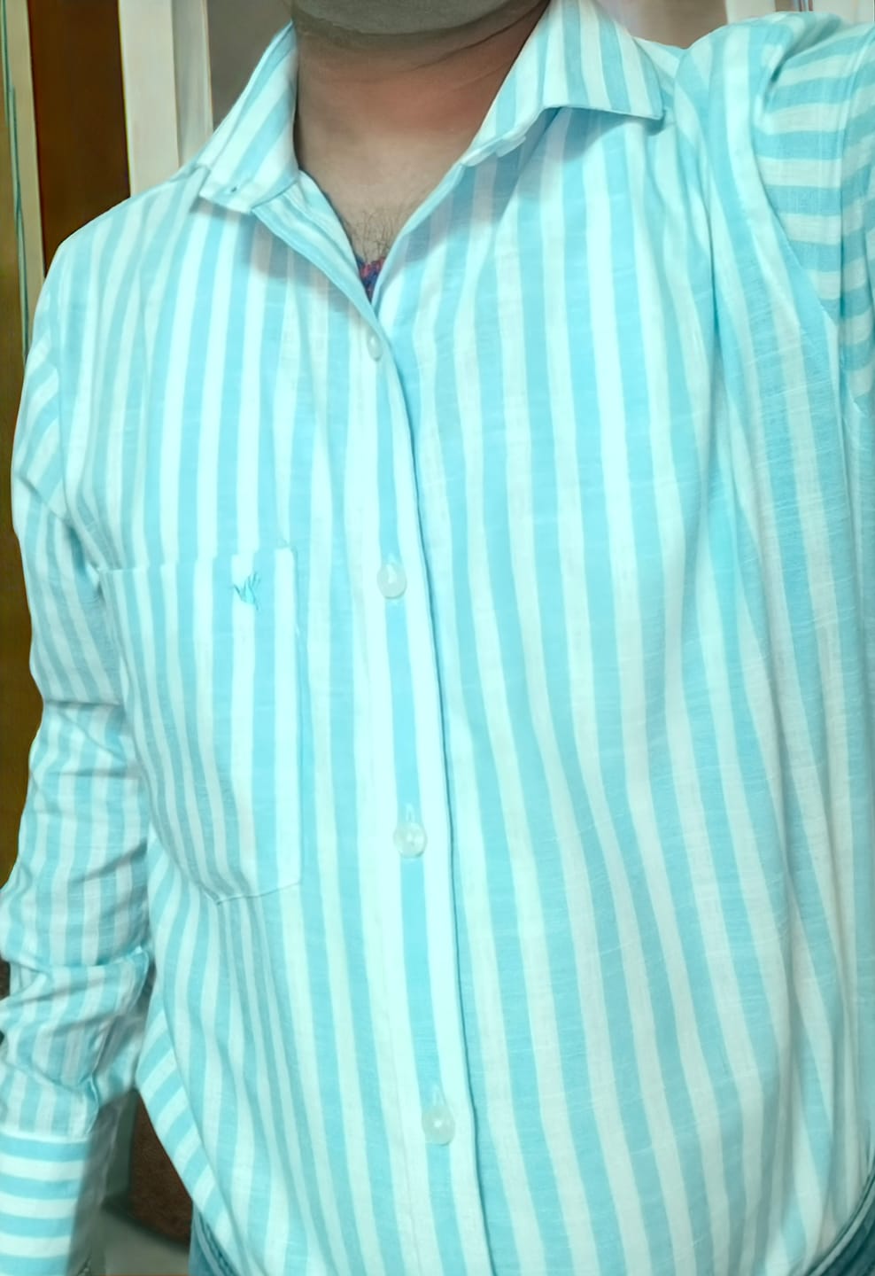 Customer photo review of Aqua Blue and White Bars -Full-Bamboo Linen
