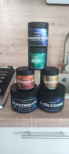 Customer shows other Complex products on their counter in a review for the 750ml bottle.