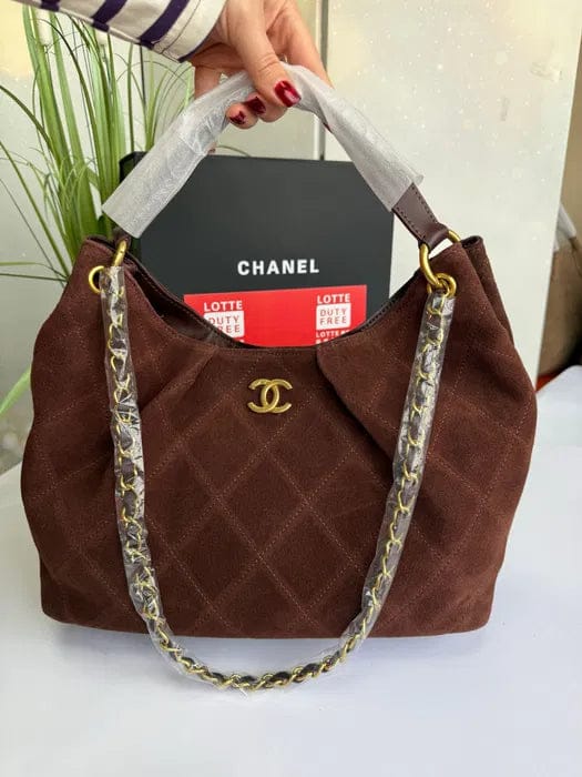 Customer photo review of Chanel 2025 Hobo Bag 31cm Dark Brown Suede With Gold Hardware 320286