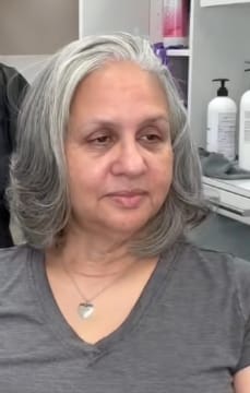 Customer photo review of Luvwin 5x5 Salt And Pepper Glueless Gray Color Pre-Cut Lace Layered Cut Straight Bob Wig 100% Human Hair