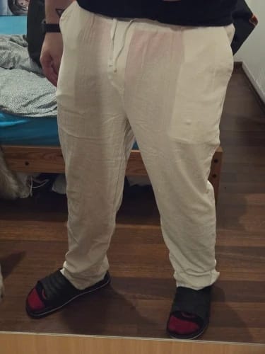 Customer photo review of Men's Cotton Linen Pants Male Autumn New Breathable Solid Color Linen Trousers Fitness Streetwear Back With Pocket