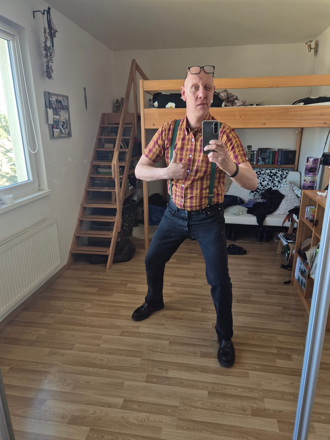 Customer photo review of Burgundy & Mustard Check Shirt- CK-51