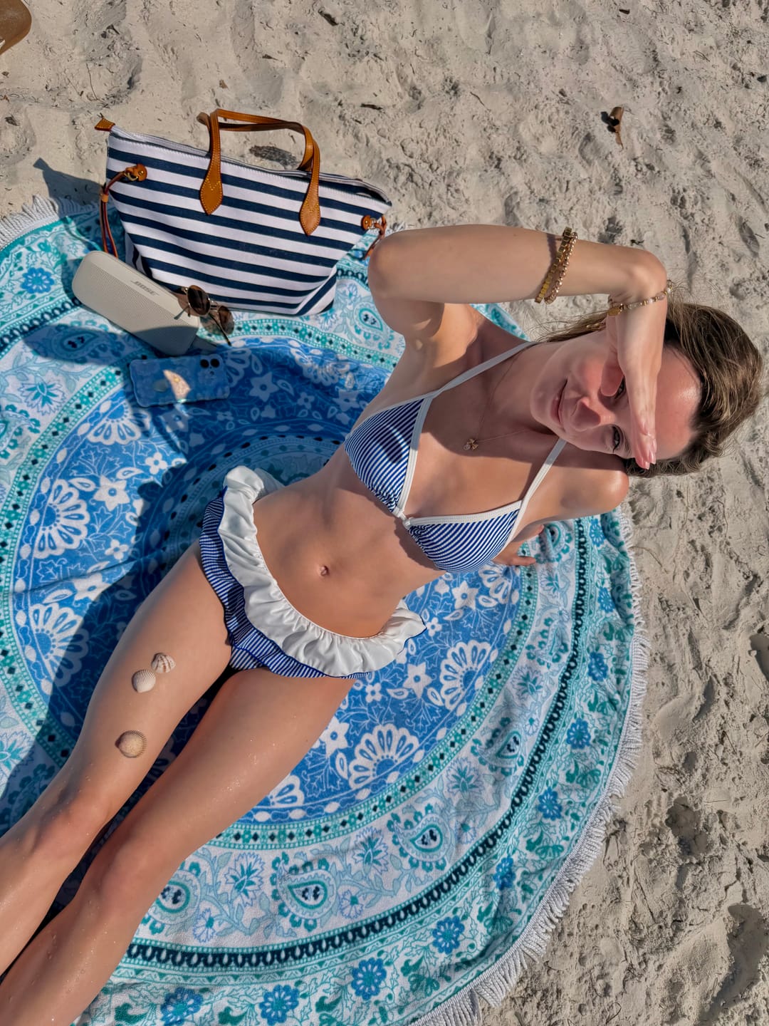 Customer photo review of Seamolly Contrast Binding Striped Layered Peplum Halter Triangle Skirtini Bikini Set