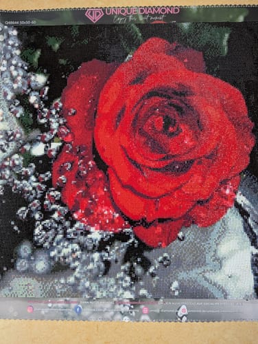 Customer photo review of 5D Diamond Painting – Rote Rose mit Wasserspritzer