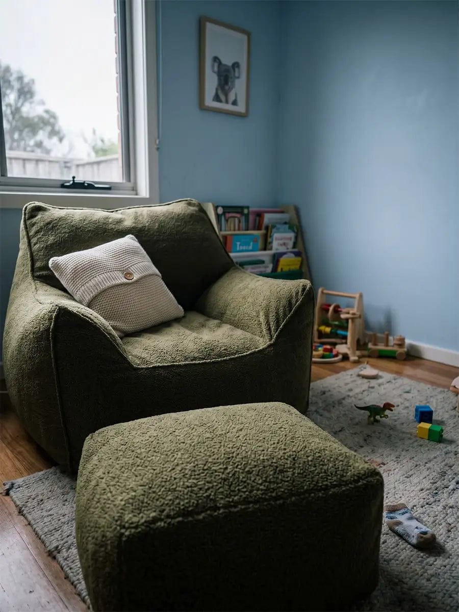 Customer photo review of DODO LOUNGE CHAIR - TEDDY FLEECE DARK OLIVE