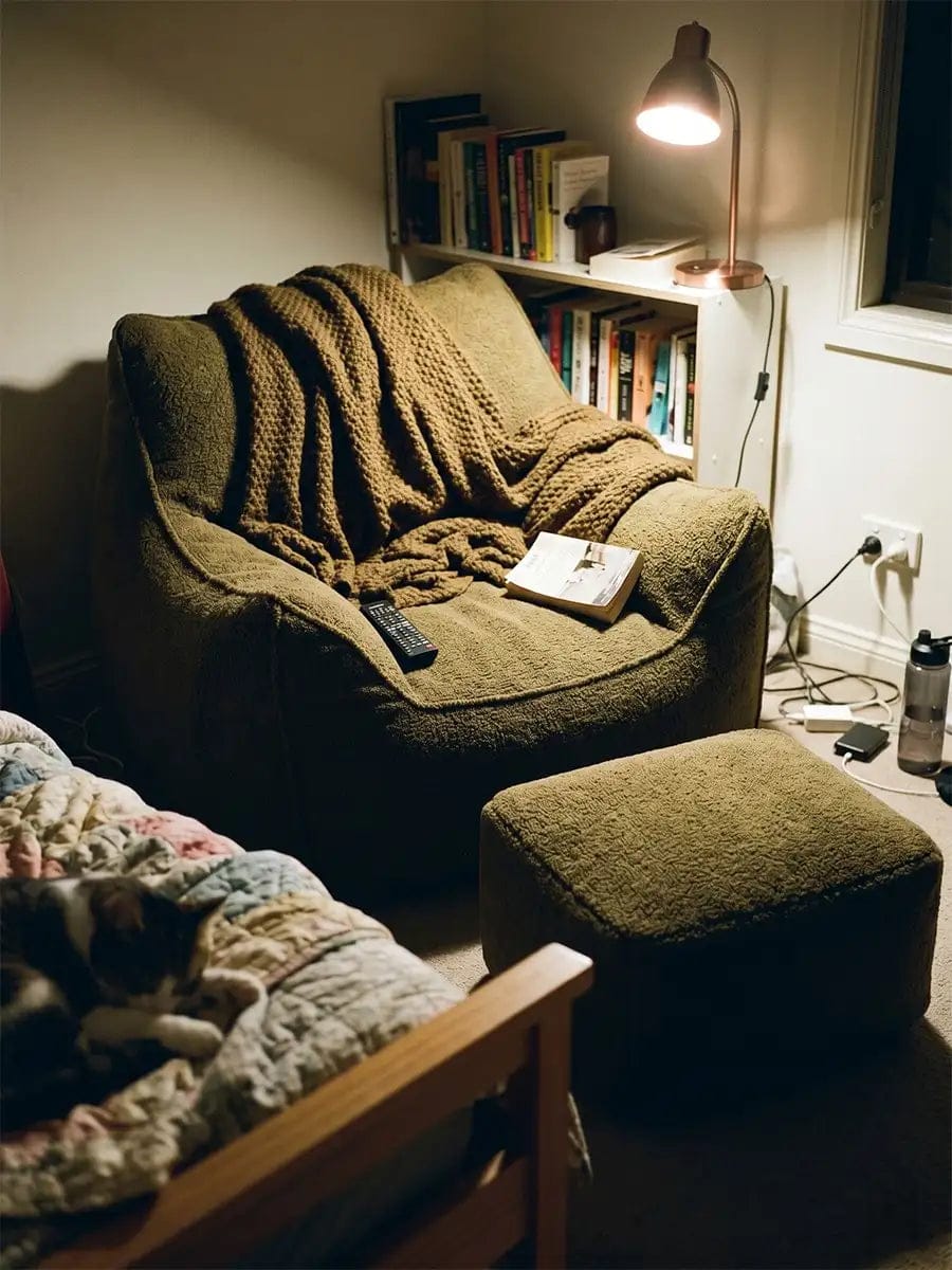 Customer photo review of DODO LOUNGE CHAIR - TEDDY FLEECE DARK OLIVE
